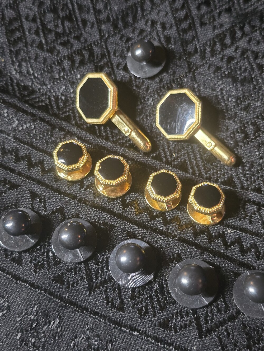 Elegant Lord West Octagon Onyx, Goldtone Cufflink-stud Set.